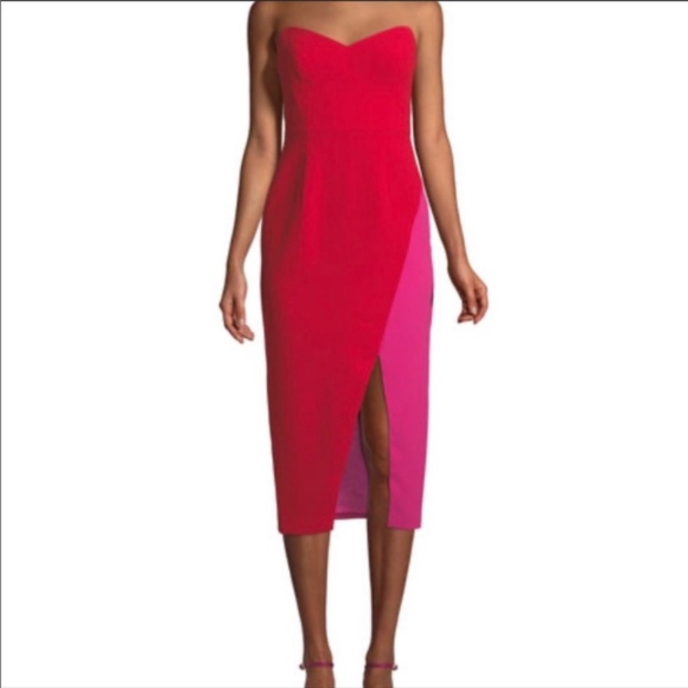 JILL Jill Stuart Red & Pink Color Block Midi Dress - Size 2